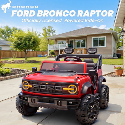 24V 2 Seater Ford Bronco Raptor Powered Ride on Car with Remote Control, 4 Wheels Suspension, Ages 3-8, Red