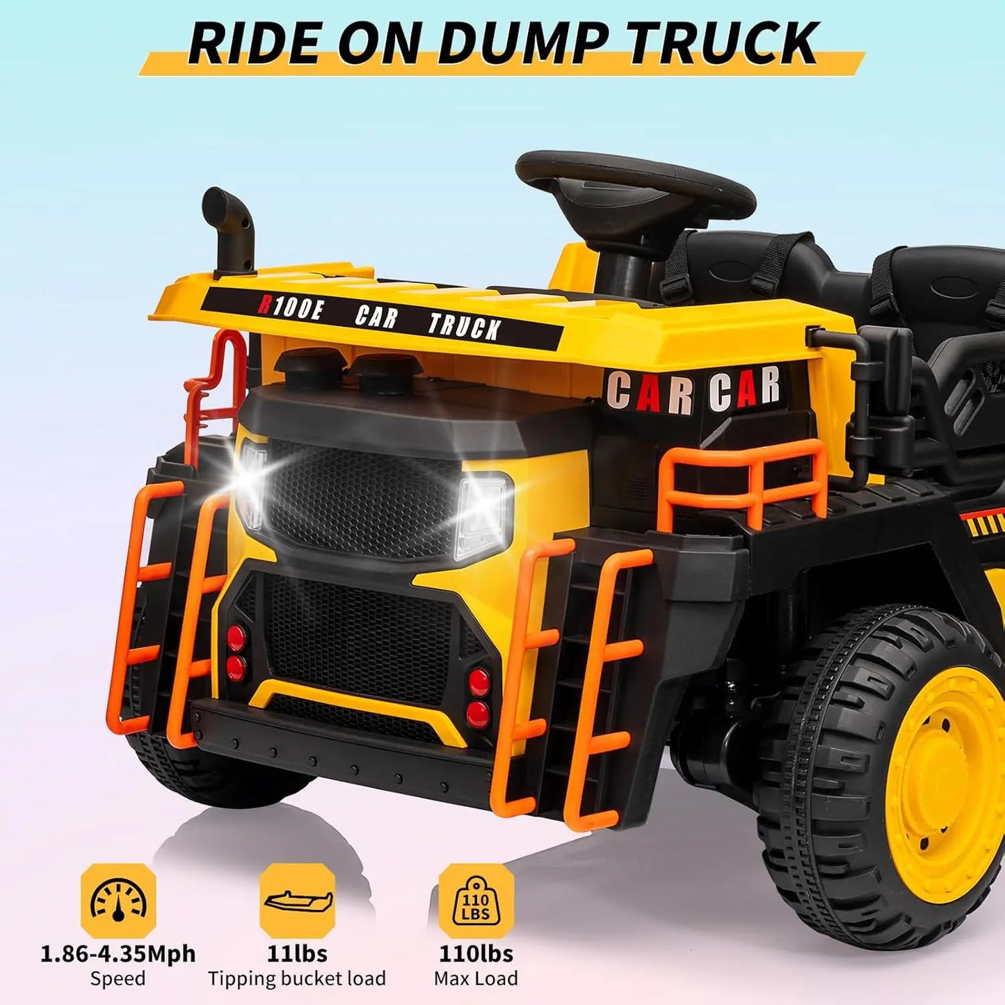 Ride on Dump Truck with Dump Bed 24V Ride on Construction Vehicle with Remote Control Extra Shovel 3 Speeds Music Safety Belt