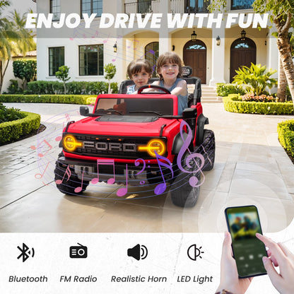 24V 2 Seater Ford Bronco Raptor Powered Ride on Car with Remote Control, 4 Wheels Suspension, Ages 3-8, Red