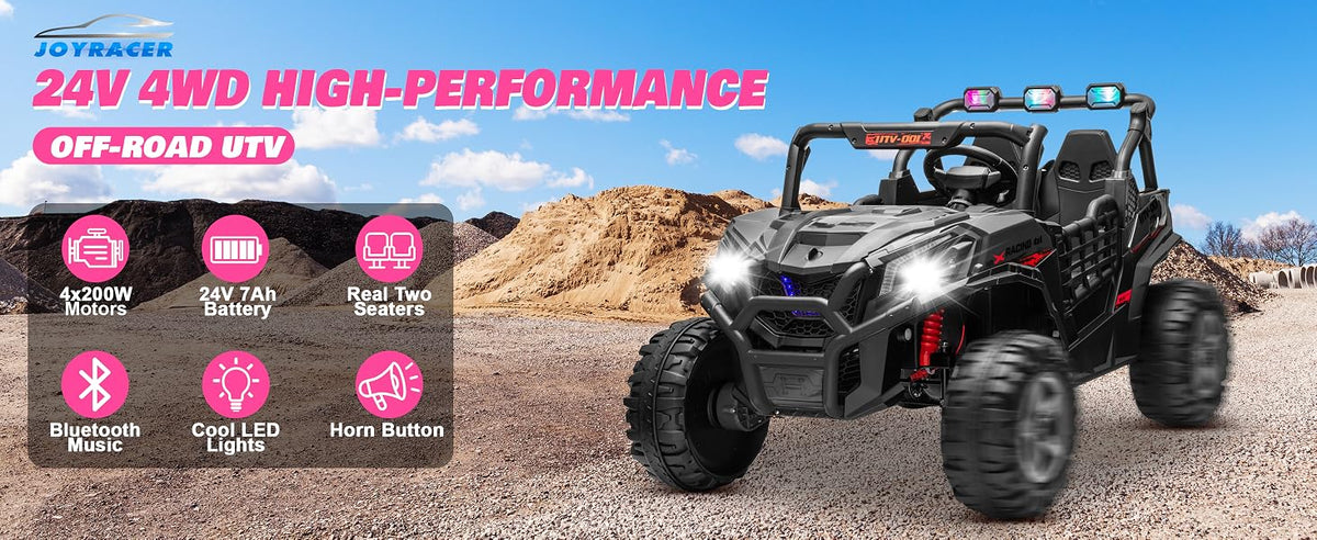 24V 4x200W 2-Seater Ride-On UTV Car – Powerful Electric Kids Truck with Remote Control, LED Lights & Music