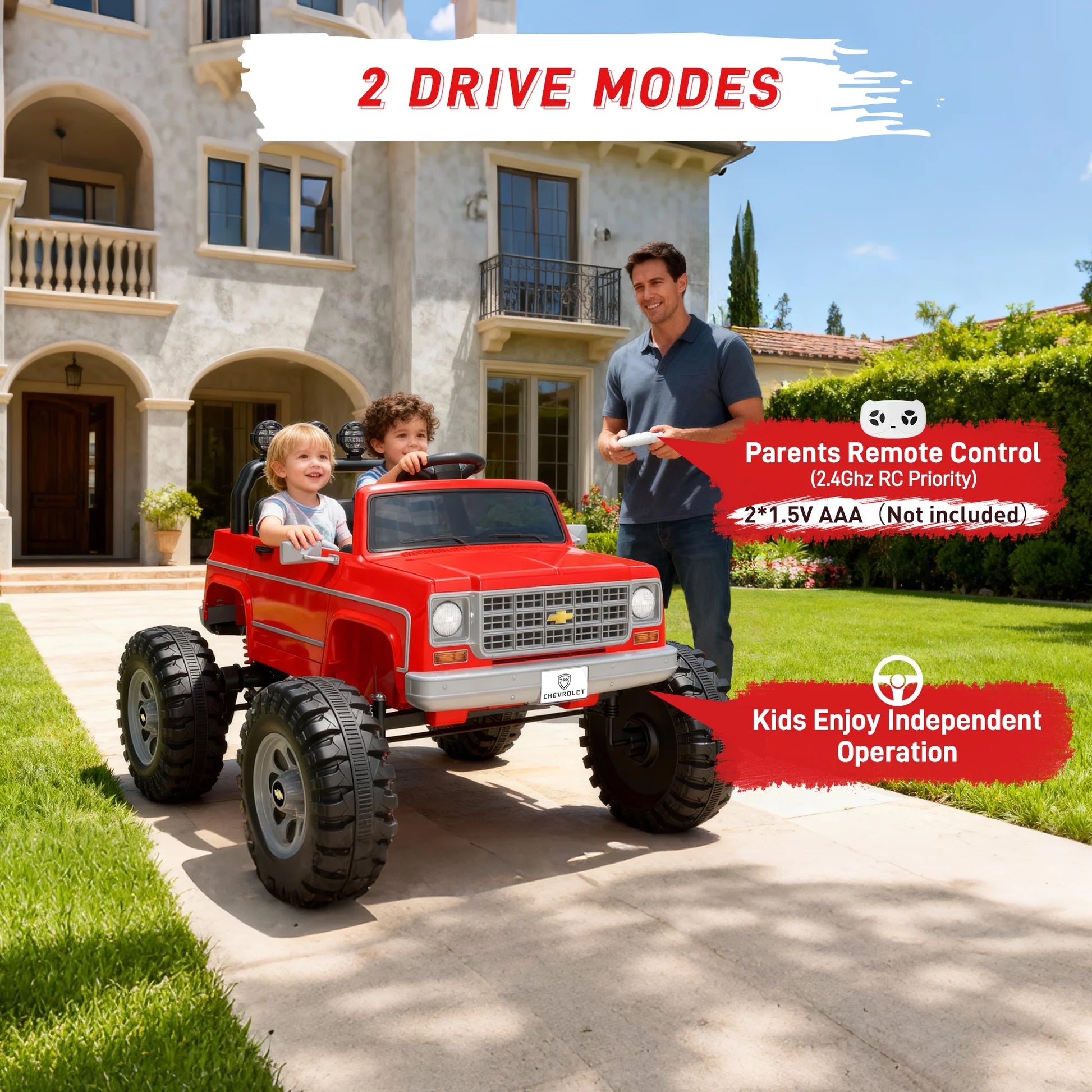 Chevrolet Cheyenne 24 Volt Ride on Toys with Remote, Ride on Truck for Big Kids 3-8 Years,  Power Car Wheels with 2 Seater, Red