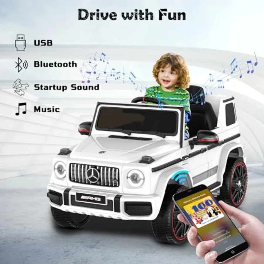 Licensed Mercedes-Benz G63 Car for Kids, 12V Ride on Car W/Parent Remote Control, LED Headlights, Music Player & Horn, Soft Start, Low Battery Prompt, Kids Electric Car, White