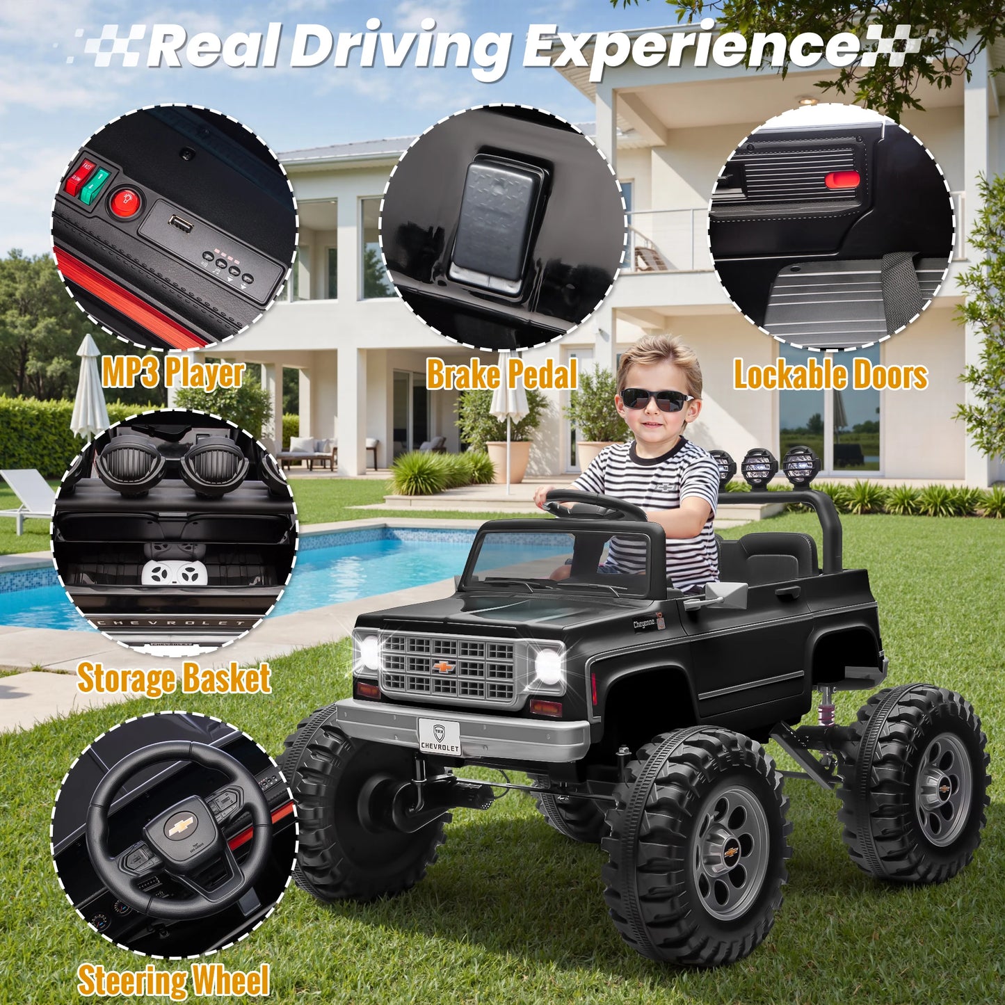 24V Ride on Car, Licensed Chevrolet Cheyenne Truck W/4X200W Motor, Remote Control, Decoration Streamer