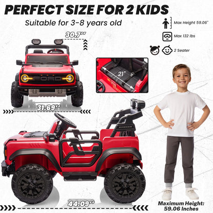 24V 2 Seater Ford Bronco Raptor Powered Ride on Car with Remote Control, 4 Wheels Suspension, Ages 3-8, Red