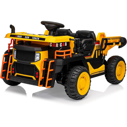Ride on Dump Truck with Dump Bed 24V Ride on Construction Vehicle with Remote Control Extra Shovel 3 Speeds Music Safety Belt