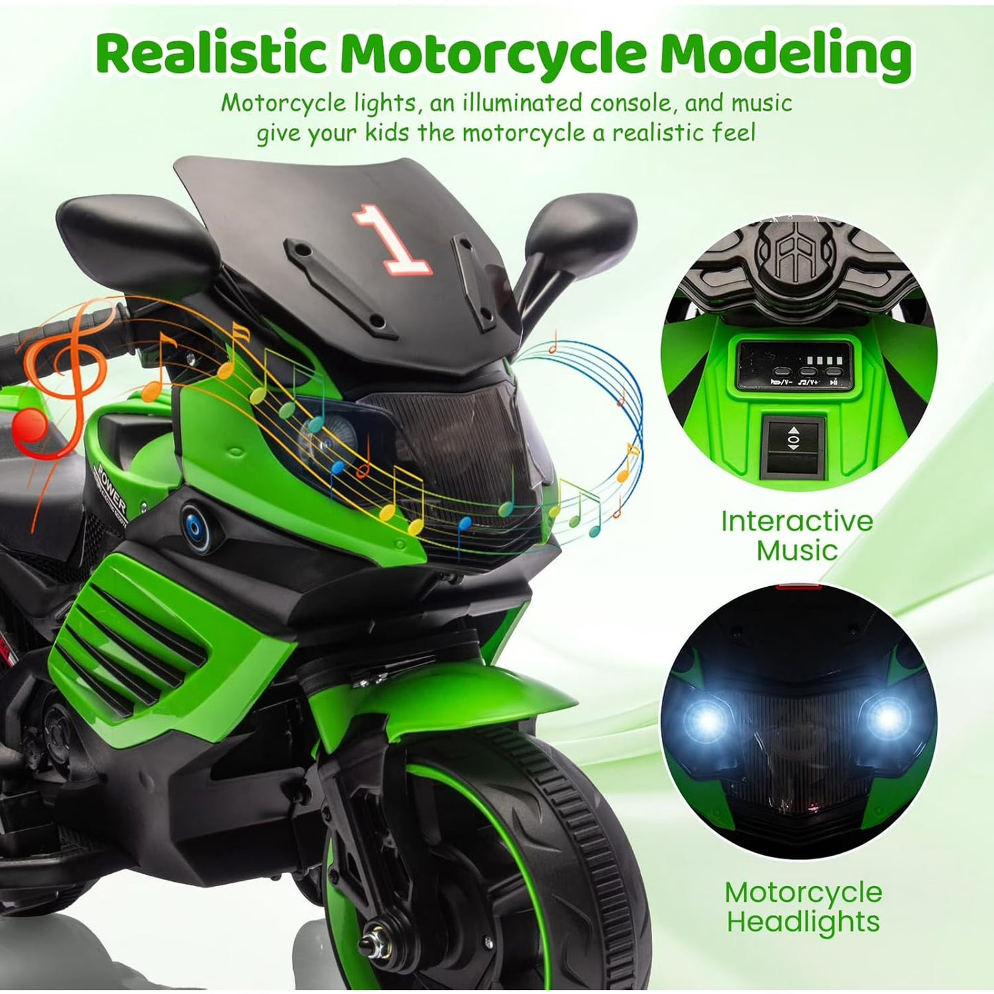 6V Kids Electric Motorcycle Ride-On – Battery Powered Toddler Bike with Lights, Sounds &amp; Training Wheels
