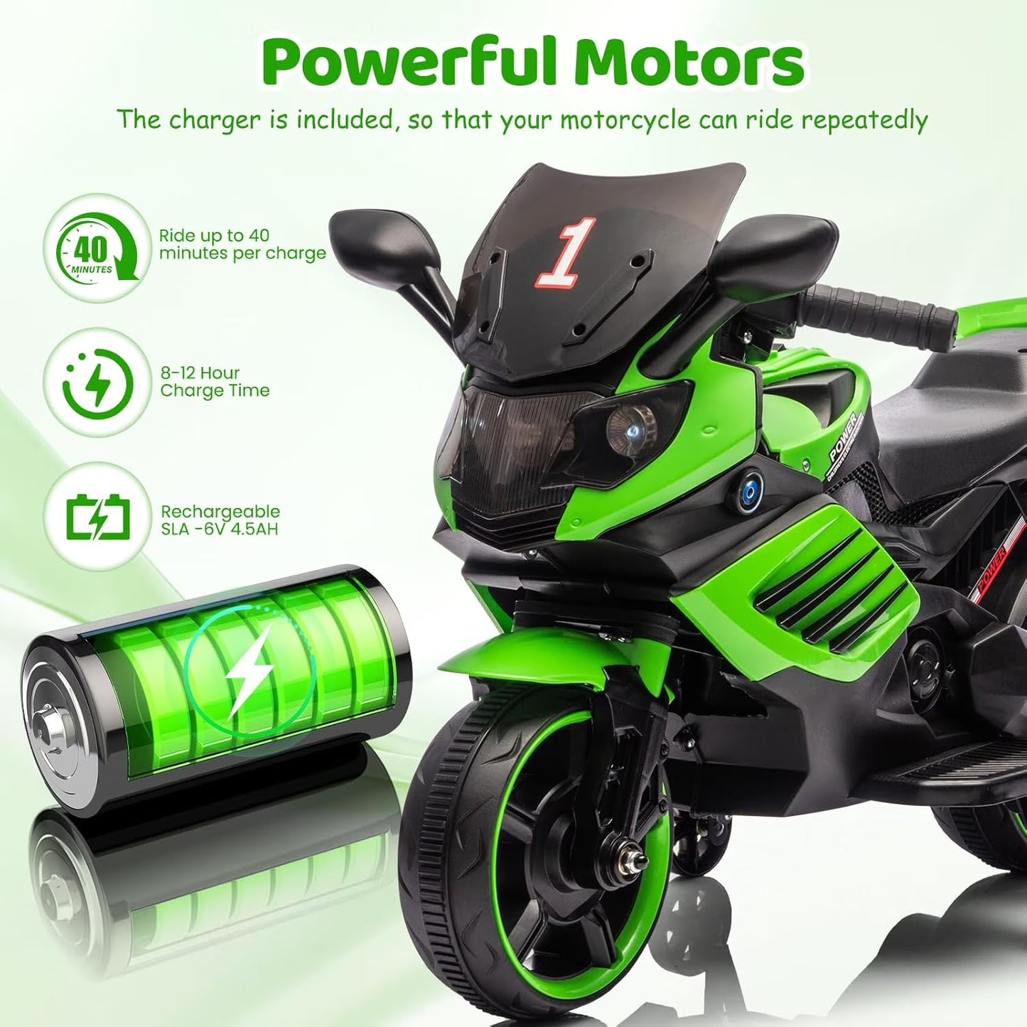 6V Kids Electric Motorcycle Ride-On – Battery Powered Toddler Bike with Lights, Sounds &amp; Training Wheels