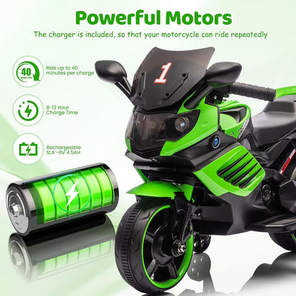 6V Kids Electric Motorcycle Ride-On – Battery Powered Toddler Bike with Lights, Sounds &amp; Training Wheels