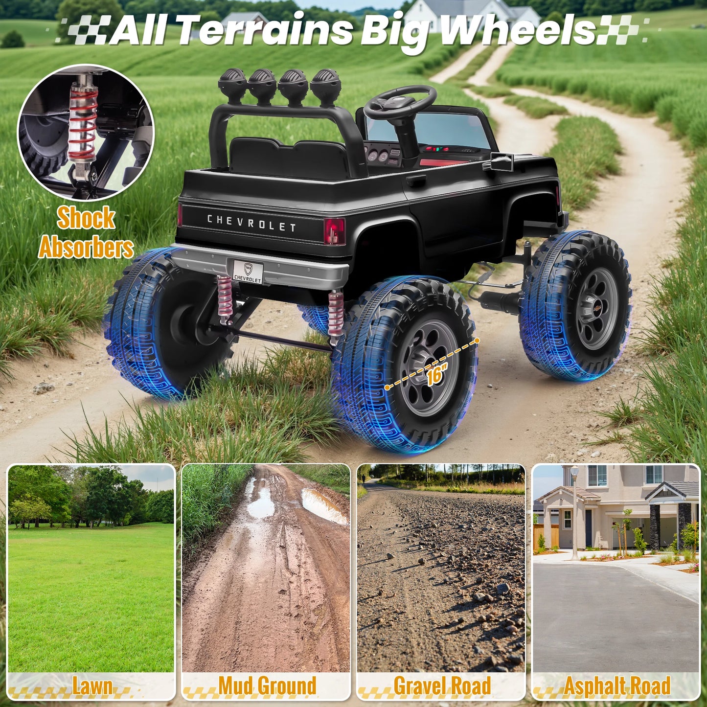 24V Ride on Car, Licensed Chevrolet Cheyenne Truck W/4X200W Motor, Remote Control, Decoration Streamer
