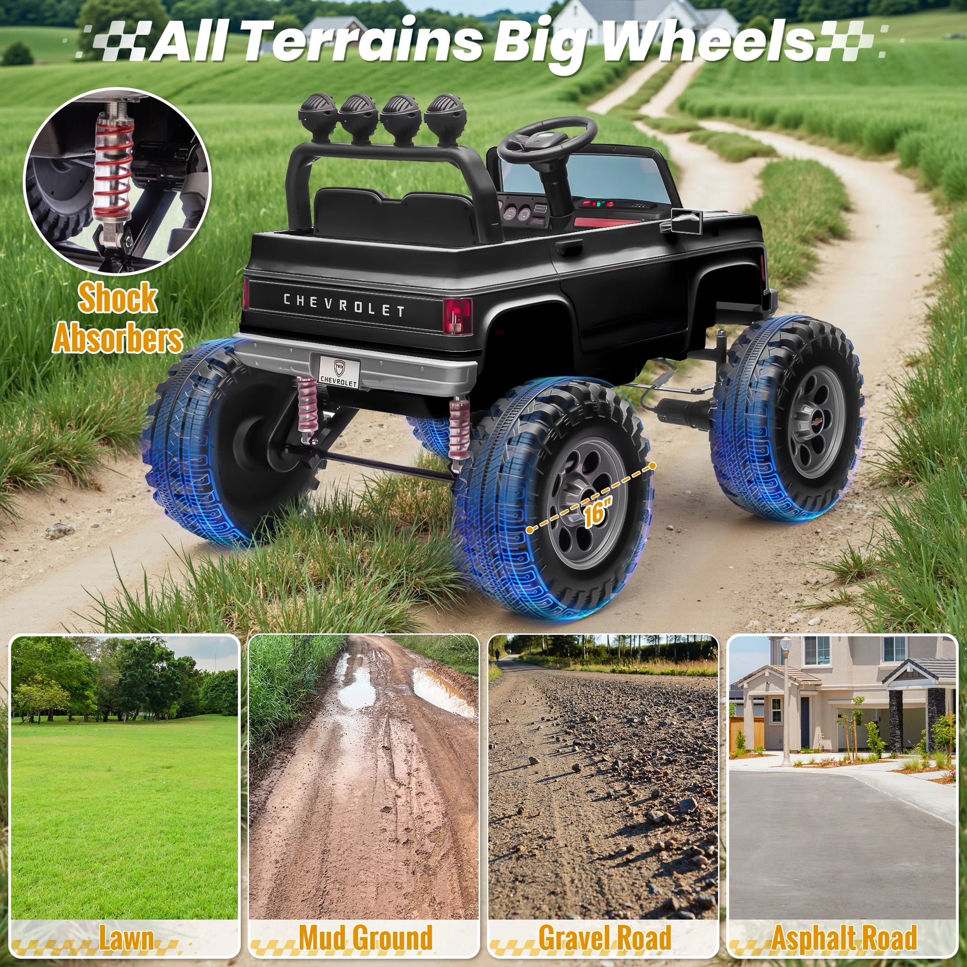 24V Ride on Car, Licensed Chevrolet Cheyenne Truck W/4X200W Motor, Remote Control, Decoration Streamer