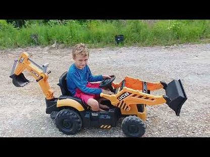 24V JCB Ride on Excavator Toy, 3-In-1 Battery Powered Electric Tractor Car with Reversible Seat, Remote Control & Bluetooth, Backhoe for Kids 3-6, Yellow
