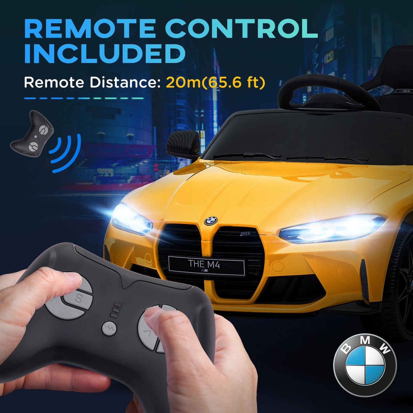BMW M4 Kids Ride-On Car – 12V  Electric Sports Car with Remote Control, Safety Belt & LED Fun