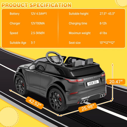 Range Rover Tobbi Ride-On Car with Parent Remote Control, 12V Rocking Mode, Bluetooth, MP3 & LED Lights